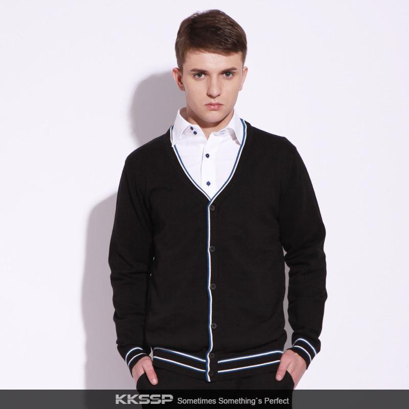 开开 kkssp男士<em>深灰</em>V领棉<em>开衫针织</em>衫 三色入,善