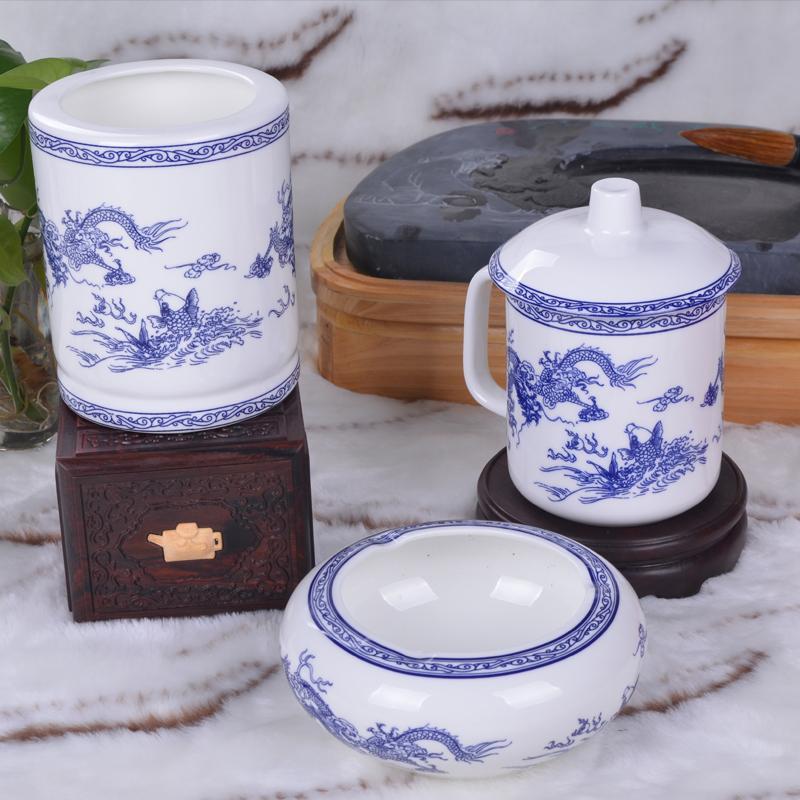 至正青花 鱼化龙素青花商务三宝 ZQH11-143 茶