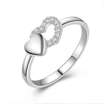 熊银匠 925银女<em>锆石</em>戒指时尚心形<em>女戒</em>银饰品镶