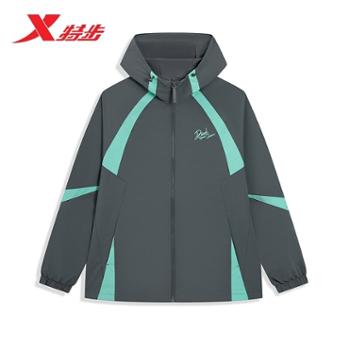 特步秋季宽松撞色拼接休闲运动男款风衣975329150266