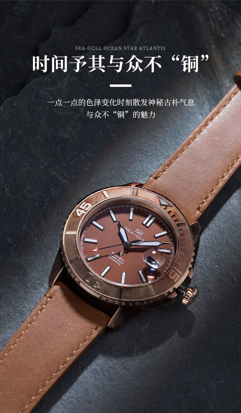 海鸥手表海洋之星青铜款变色款全自动机械腕表419.72.