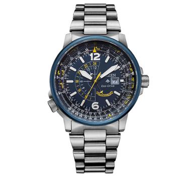 西铁城citizen 蓝天使系列 光动能时尚潮流蓝盘钢带男表bj7006-56l