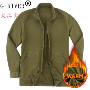 大江大河/G-RIVER 宽松欧版加绒加厚衬衣长袖男 是衬衫也是卫衣也是开衫