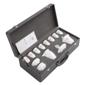 小茶犊 冰种玉瓷 手绘芳兰 德化 亮光13头 功夫茶具