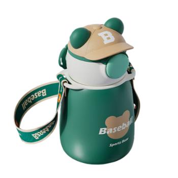 唯铭诺&nbsp;帽帽熊温显保温杯绿色450ml&nbsp;304不锈钢儿童保温杯男孩女童杯子保温水杯