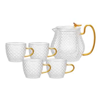 康宁5件套耐热玻璃茶具套装&nbsp;茶壶茶杯&nbsp;1壶4杯茶具&nbsp;龙鳞茶具套装