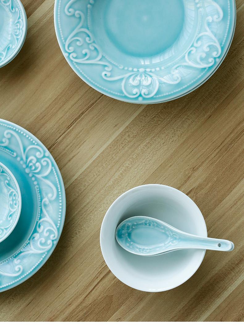 苏氏陶瓷欧风陶瓷餐具海之蓝25头陶碗碟勺礼盒装