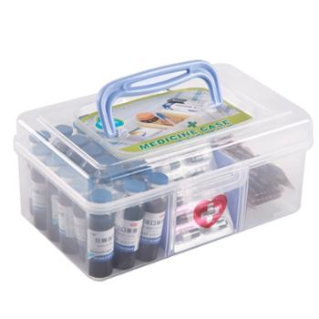 茶花 便携式家用透明塑料小药箱药品分格收纳箱收纳盒1.2L（颜色随机）