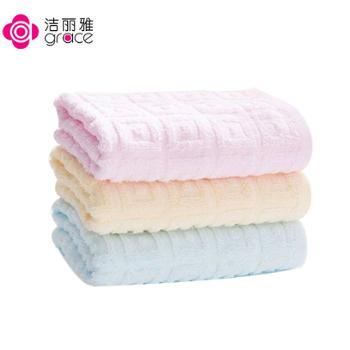 洁丽雅&nbsp;华夫格长绒棉毛巾3条装&nbsp;柔软吸水纯棉面巾洗脸巾（粉+蓝+黄）