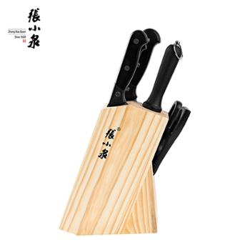 张小泉 不锈钢切片菜刀 剪刀水果刀 实木刀座 6件套