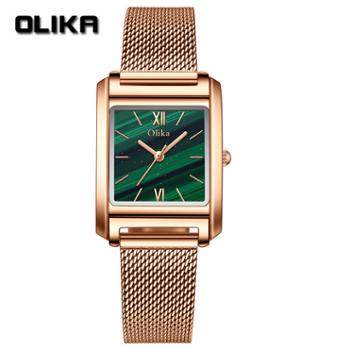 欧力嘉时尚手表女防水不锈钢网带方形三针女士手表石英表女2080