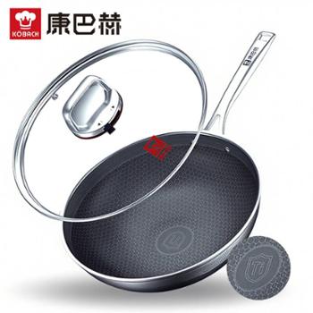 康巴赫 蜂窝炒锅第五代/六代/七代双面蜂窝煎锅炒锅不粘锅抗菌不锈钢电磁炉燃气通用