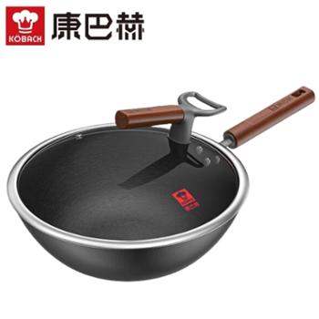 康巴赫 炒锅仿生铁锅/有钛铸铁锅/老铁匠铸铁锅 家用无涂层炒菜锅老铁锅