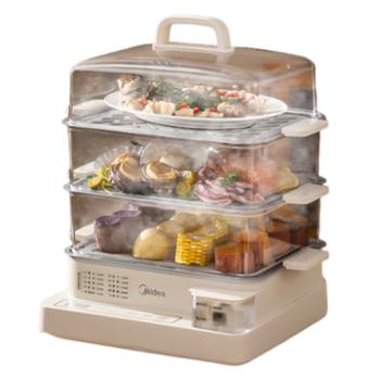 美的电蒸锅 22L三层大容量外置加水蒸锅电蒸锅 透明视窗不锈钢蒸片多用途蒸包子锅多功能锅ZGC322301